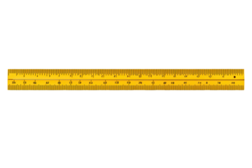 Yellow ruler displayed on a transparent background, showcasing measurement markings and details