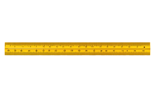Yellow ruler displayed on a transparent background, showcasing measurement markings and details