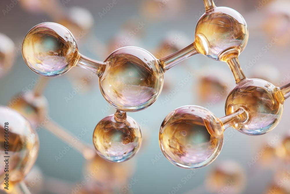 Poster exploring the intricate details of an abstract molecular structure with transparency showcasing giga