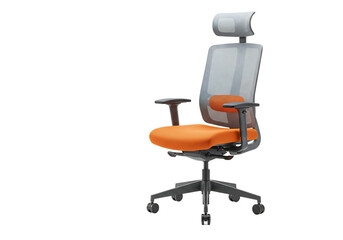 Fototapeta premium Modern ergonomic office chair with mesh back and orange seat