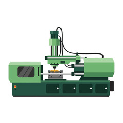 Fototapeta premium A flat illustration of a green injection molding machine, showing intricate details of its components.