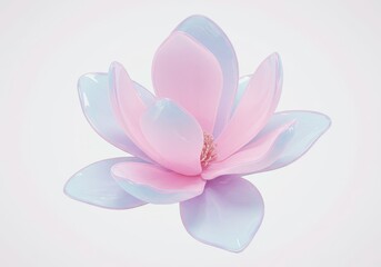 Obraz premium A stylized, pastel-colored flower with translucent petals, rendered in a 3D digital style, floats against a soft, light background