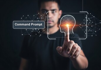 Man touching digital brain interface image