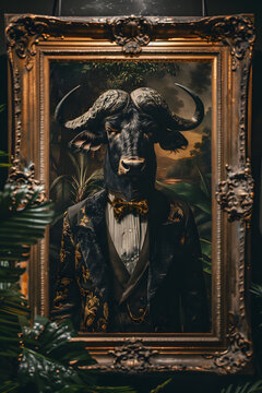 headed gentleman in a gold embroidered tuxedo