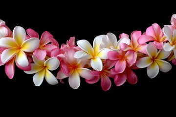 Fototapeta premium Bright garland of frangipani flowers commonly used in Hawaii for celebrations, ceremonies, and special occasions