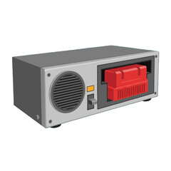 Fototapeta premium A stylized illustration of a vintage grey cassette player with a red cassette.