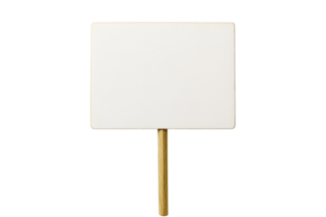Blank sign on wooden stick isolated on white background for various creative uses and signage needs, perfect for events or announcements in clean and minimal style