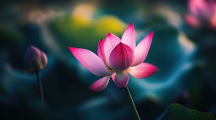 Obraz premium Blooming Pink Lotus Flower Natural Floral Zen - Themed Scene Material