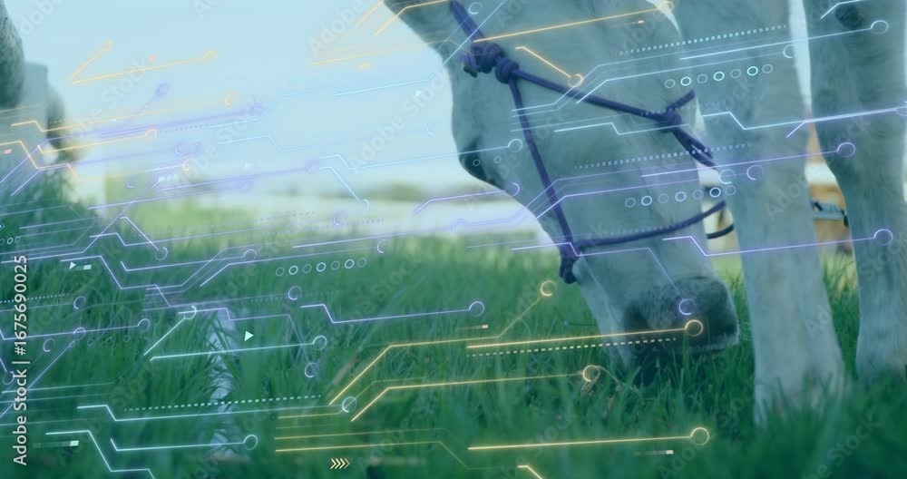Poster animation of data processing over horse