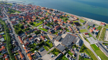 A panorama Aerial view around the old town in the city of  Logstor in Denmark on s sunny summer noon