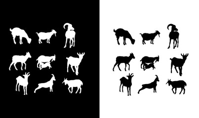 goat silhouette set vector illustration, animal silhouette set vector illustration, goat silhouette black, silhouette, silhouettes, art, design, vector, symbol, black, white, animal, dog, pet, kids, 