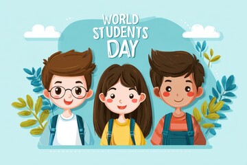 Celebrating World Students Day with vibrant illustrations of diverse students showcasing joy and unity in a colorful scene