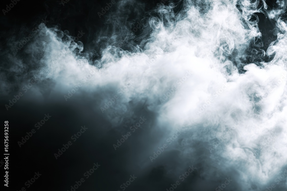 Poster captivating white fog swirling on a dark background creating an enigmatic atmosphere suitable for ar