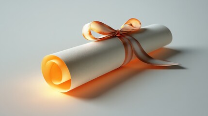 Rolled diploma with ribbon, glowing, studio shot, for academic achievement