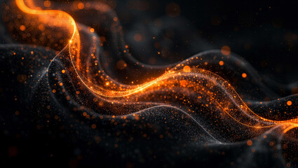 Dynamic orange glowing particles creating a vibrant digital light effect - abstract background