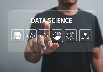 Person interacting with data science interface technology