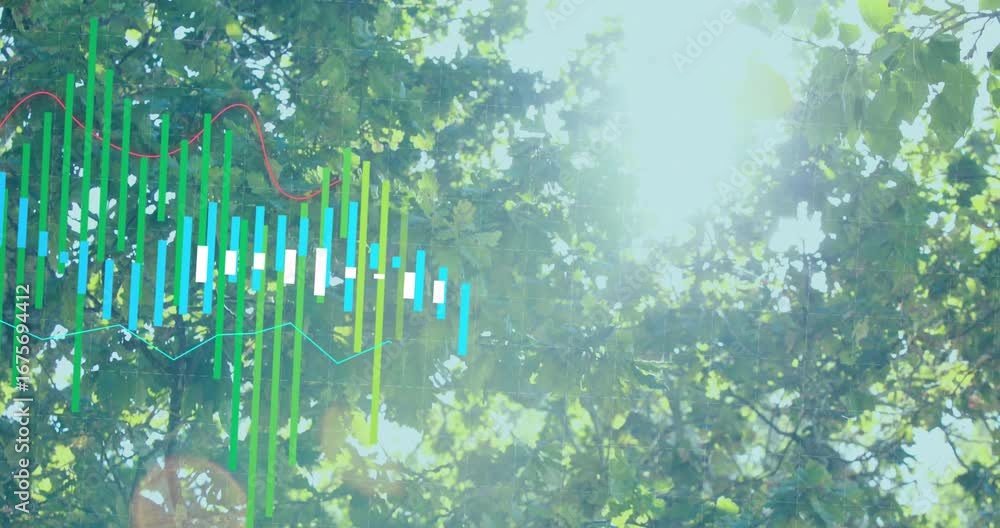 Poster animation of data processing over landscape
