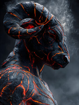 Smoke wreathed ram colossus with spiral horns