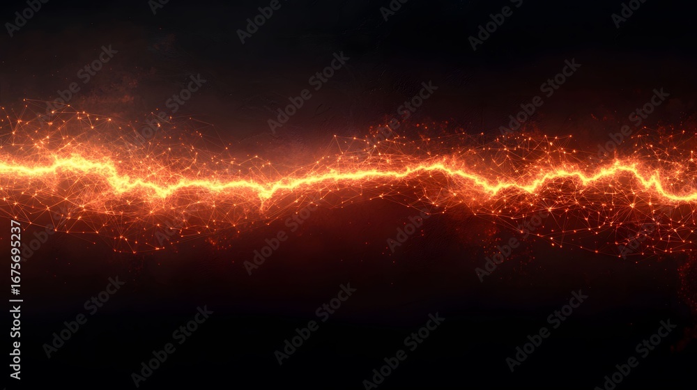 Poster the image shows a bright, golden orange network structure resembling a lightning bolt or nerve syste