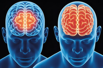 3d medical illustration comparing healthy human brain activity with abnormal neurological disorder visualization detailed anatomy healthcare education concept