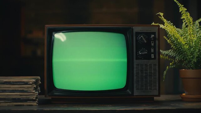 Vintage television set with a green screen, perfect for retro or technologythemed projects needing a customizable display element. Great for nostalgic or techthemed content.