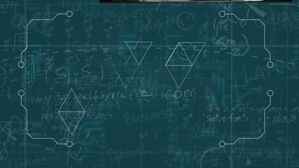 This video shows a digital animation of moving mathematical formulas over a blackboard - Powered by Adobe