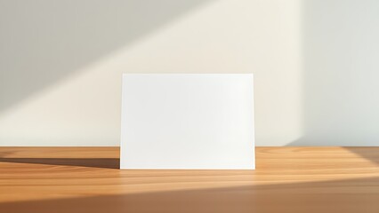 A simple blank card on a wooden surface, embodying minimalist elegance with soft lighting.