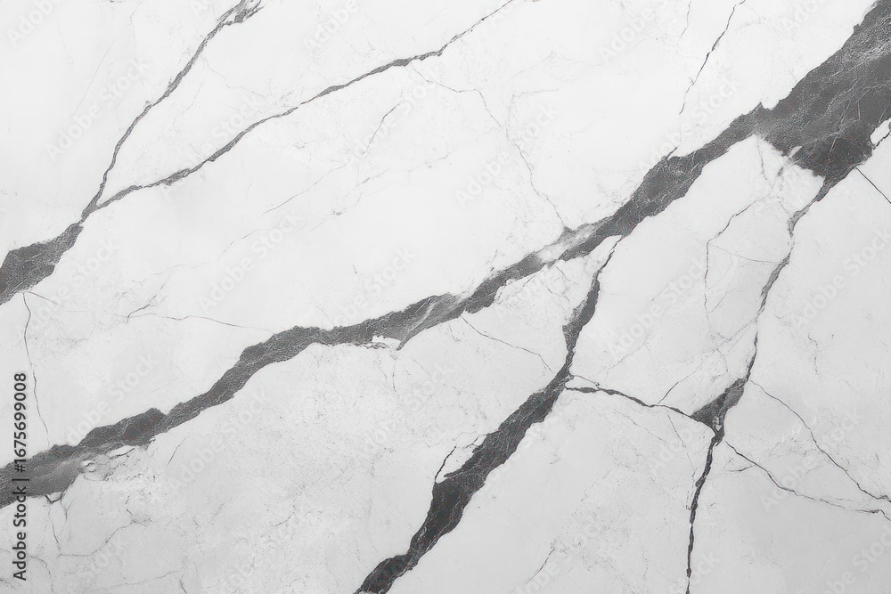 Poster smooth white marble surface with natural dark gray veins and cracks creating abstract patterns