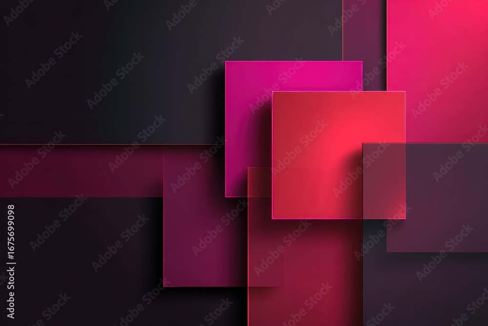 Poster Modern abstract background featuring bold black, pink, and red shapes and patterns showcasing depth and movement in a vibrant design suitable for digital art projects or presentations