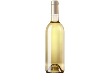 Elegant bottle of white wine isolated on a transparent background, showcasing the golden hue and sleek design perfect for any dining occasion or celebration