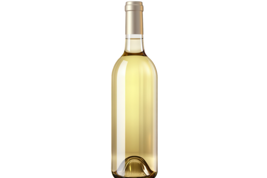Elegant bottle of white wine isolated on a transparent background, showcasing the golden hue and sleek design perfect for any dining occasion or celebration