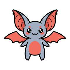 Cute cartoon bat with big eyes and red wings, ready to fly!