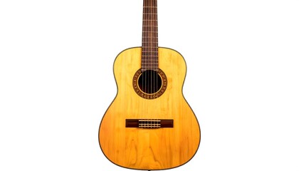Obraz premium Wooden acoustic guitar, front view