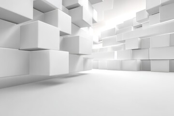 Visual representation of a minimalistic white business style background featuring geometric blocks with varied dimensions, suitable for modern design concepts and presentations