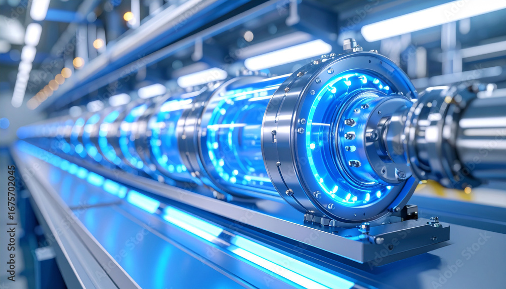 Poster machine power display: high-tech assembly of advanced machinery, with intricate components and a mes