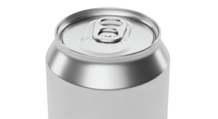 Metallic Refreshment: A close-up shot of a sleek, silver aluminum beverage container, featuring its top, which embodies the essence of refreshment and convenience.