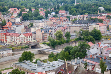 Klodzko, a city in Poland. The city panorama seen from the Klodzko Fortress.