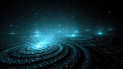 Obraz premium Enchanted Blue Cosmic Landscape with Spiraling Waves of Light and Distant Stars in the Infinite Universe