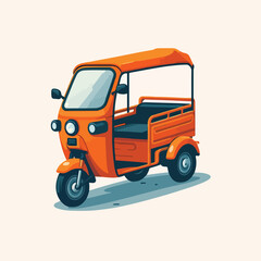 Obraz premium Orange bajaj driver with simple and minimalist flat design using white background
