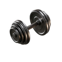 Naklejka premium A single black dumbbell isolated on a transparent background for fitness and exercise