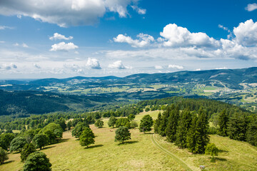The Sudetes landscape seen from the Dalimilova rozhledna observation tower. Eastern Sudetes.