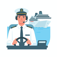 Cruise ship driver with simple and minimalist flat design using white background