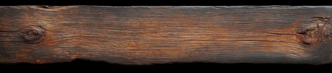 Close-up of a rough textured weathered wooden plank with visible grain patterns and knots