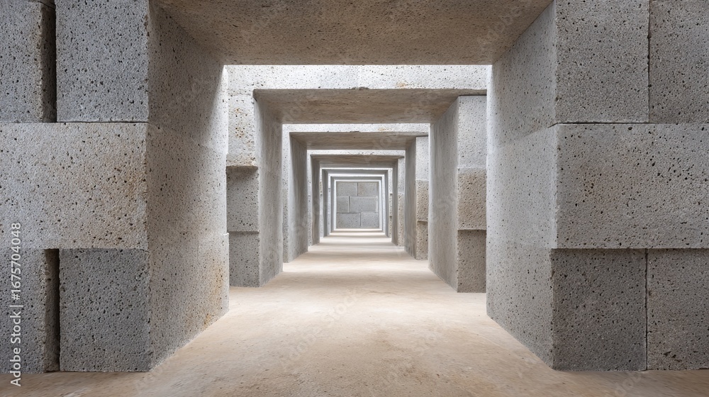 Poster building abstract symmetry with stacked cement blocks in construction site architectural viewpoint m