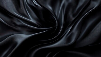 Fototapeta premium Smooth black satin fabric with elegant folds highlighted by soft light creating a luxurious and silky texture