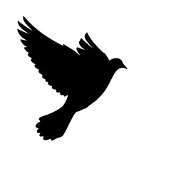 Solid black pigeon flying silhouette logo symbol vector illustration design sign icon character on white background.