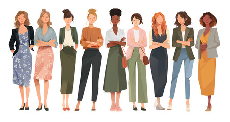 Fototapeta premium a group of women in business attire standing together, isolated on a transparent background 