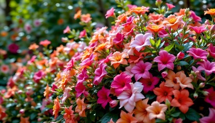 Vibrant Floral Garden Scene with Luminous Green Hues