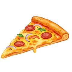 Pizza Slice Illustration. Hand-painted watercolor style with realistic textures, vibrant colors, and delicious details. Vector illustration