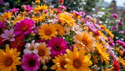 Vivid Garden Floral Bouquet Bright Sunlight